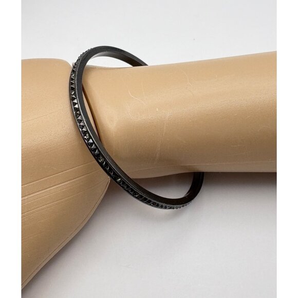 Ann Taylor Loft Metal Bangle Bracelet Black Studded Spike Rhinestone Accents - Picture 7 of 7